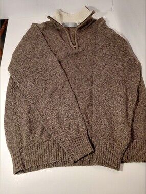 Oscar de la Renta Men's Brown Zip-Up Sweater with Sherpa Collar